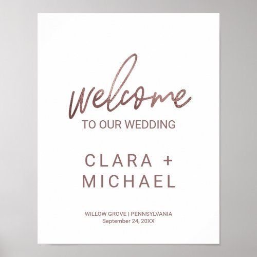 Whimsical Calligraphy Rose Gold Welcome Wedding Poster