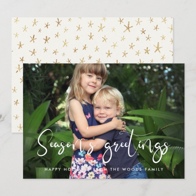 Whimsical Calligraphy Season's Greetings Photo Holiday Card (Front/Back)