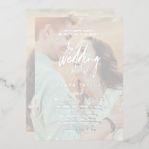 Whimsical Calligraphy Silver Foil Photo Wedding Invitation