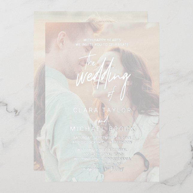 Whimsical Calligraphy | Silver Foil Photo Wedding  Invitation (Front/Back)