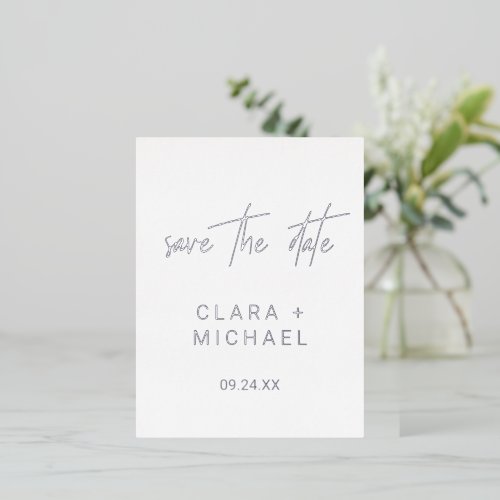 Whimsical Calligraphy  Silver Foil Save the Date Foil Invitation Postcard