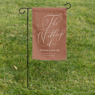 Whimsical Calligraphy Terracotta Wedding Garden Flag