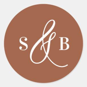 Whimsical Calligraphy Terracotta Wedding Monogram Classic Round Sticker