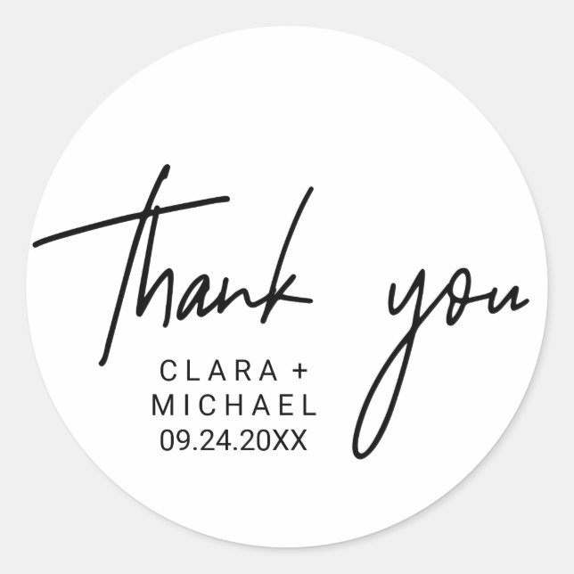 Whimsical Calligraphy Thank You Wedding Favor Classic Round Sticker (Front)