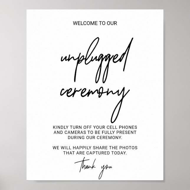 Whimsical Calligraphy Unplugged Ceremony Sign (Front)