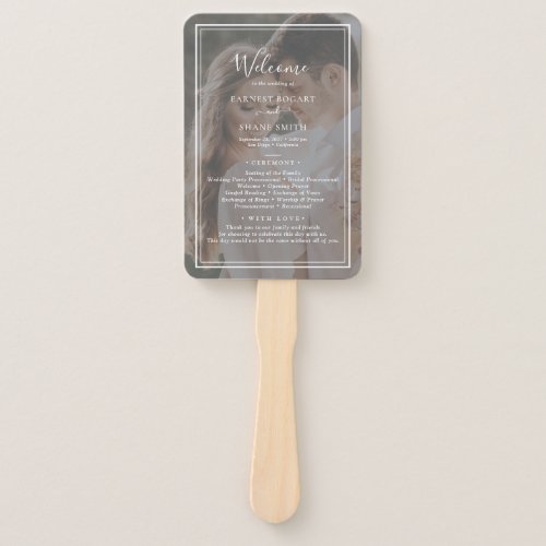 Whimsical Calligraphy Vellum Photo Wedding Program Hand Fan