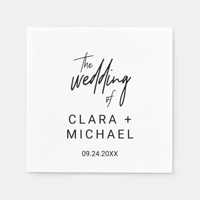 Whimsical Calligraphy Wedding Paper Napkins (Front)