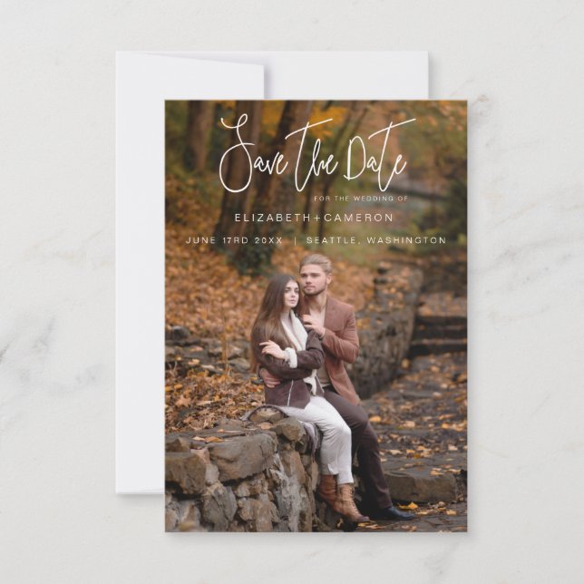 Whimsical Calligraphy Wedding Photo Engagement Save The Date (Front)