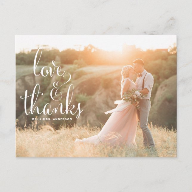 WHIMSICAL CALLIGRAPHY WEDDING THANK YOU POSTCARD (Front)