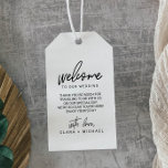 Whimsical Calligraphy Wedding Welcome Gift Tags<br><div class="desc">These whimsical calligraphy wedding welcome gift tags are perfect for a modern wedding. The design features elegant yet rustic typography for a simple minimal look. Select kraft paper for a more rustic look. Personalize the tags with the location of your wedding, a short welcome note, your names, and wedding date....</div>