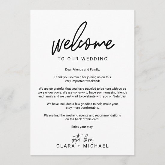 Whimsical Calligraphy Wedding Welcome Letter Program