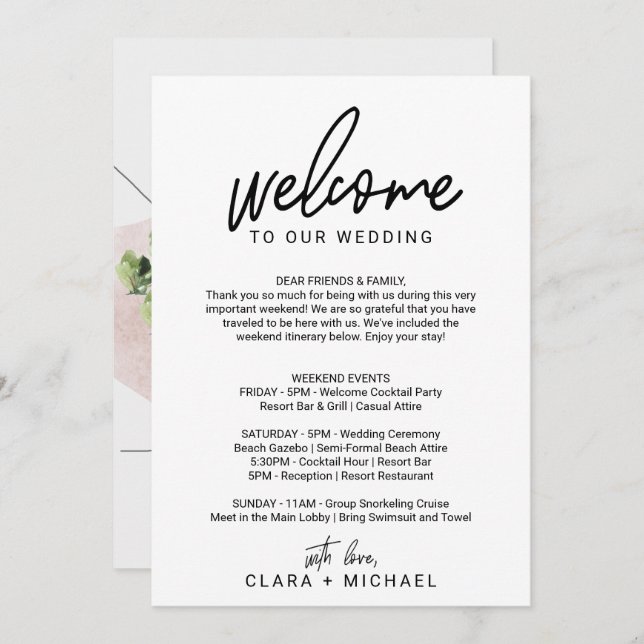 Whimsical Calligraphy Welcome Letter & Map Invitation (Front/Back)