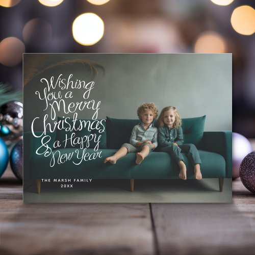 Whimsical Calligraphy with Horizontal Photo Holiday Card