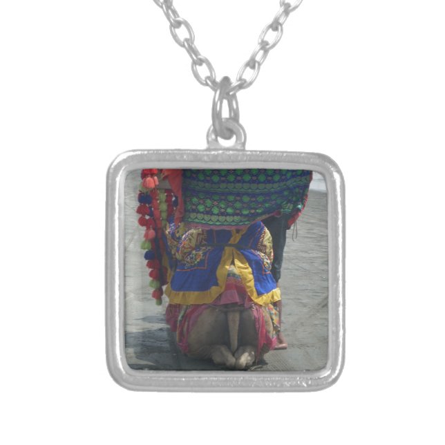 Whimsical Camel Art Print/Graphic Silver Plated Necklace (Front)