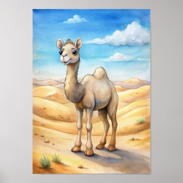 Whimsical Camel Watercolor,  Nature Illustration Poster (Front)
