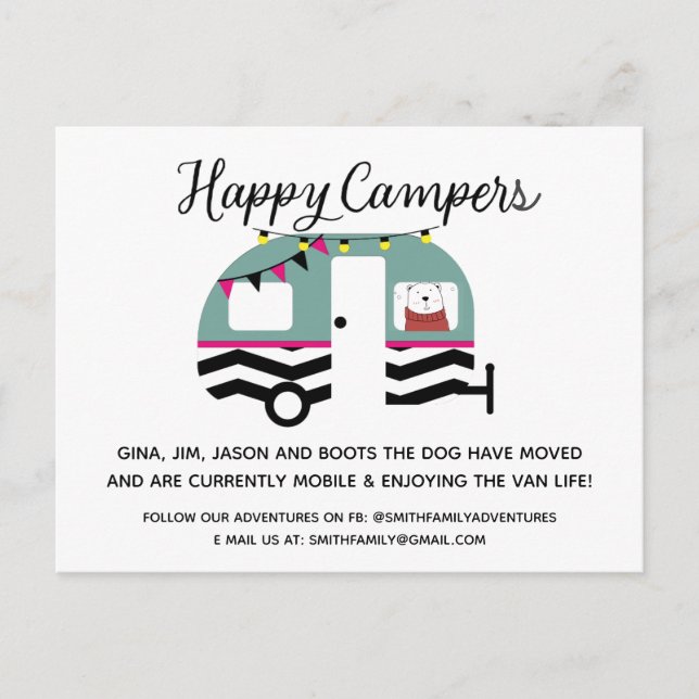 Whimsical Camper String Lights Moving Announcement (Front)