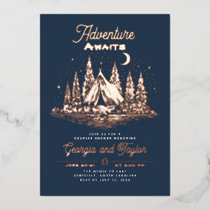 Whimsical Camping Couples Shower Adventure Awaits Foil Invitation