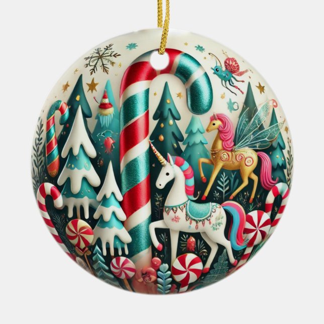 Whimsical Candy Cane Forest Christmas Ornament – P (Front)