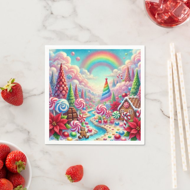 Whimsical Candy Dreamscape & Poinsettia Decoupage Napkins (Insitu)
