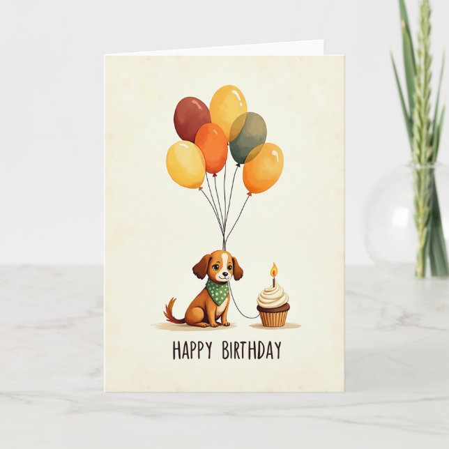 Whimsical Canine Birthday Card (Front)