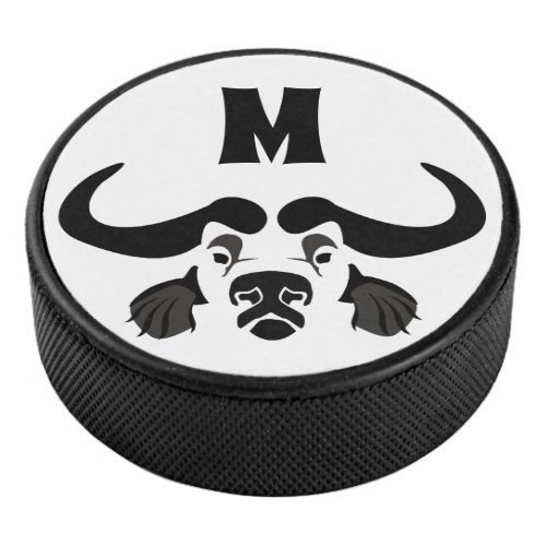 Whimsical Cape Buffalo in Black Ink Hockey Puck