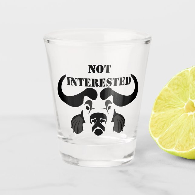 Whimsical Cape Buffalo, in Black Ink Shot Glass (Front)
