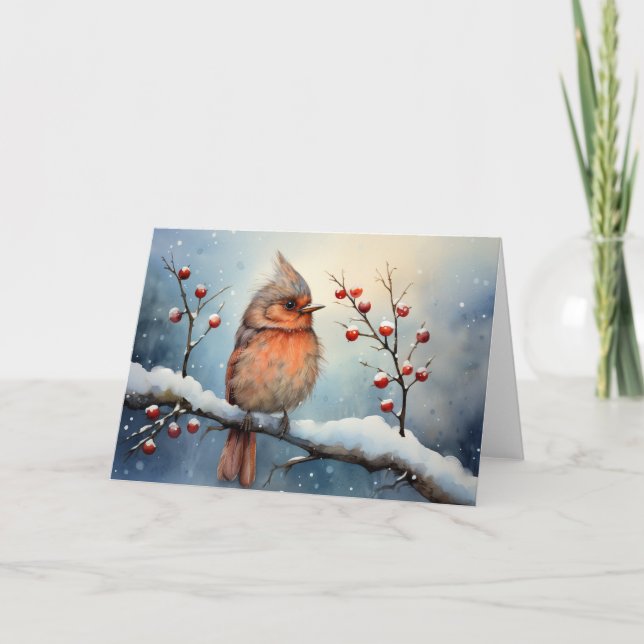 Whimsical Cardinal Christmas Card  (Front)