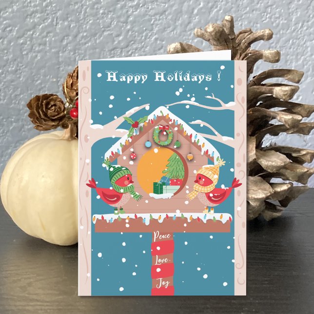 Whimsical Cardinal Couple Holiday Greeting Card (Creator Uploaded)