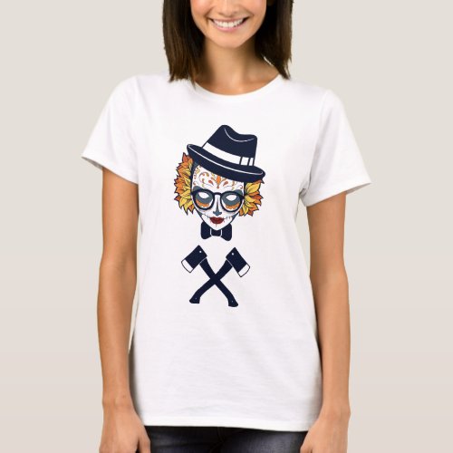 Whimsical Carnage Clown Lady with Dual Axes T_Shi T_Shirt