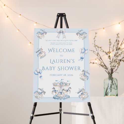 Whimsical Carousel Blue Boy Baby Shower
