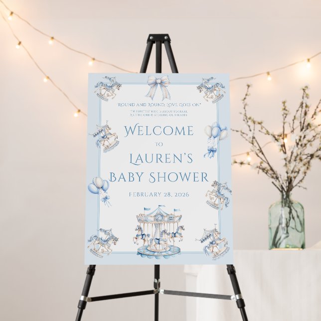 Whimsical Carousel Blue Boy Baby Shower Foam Board (In Situ (Stand))