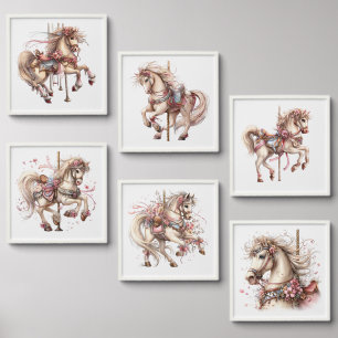 Whimsical Carousel Dreams in Soft Pastel Art Peel And Stick Photo Tile