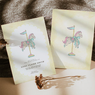 Whimsical Carousel Horse Circus Baby Shower  Invitation
