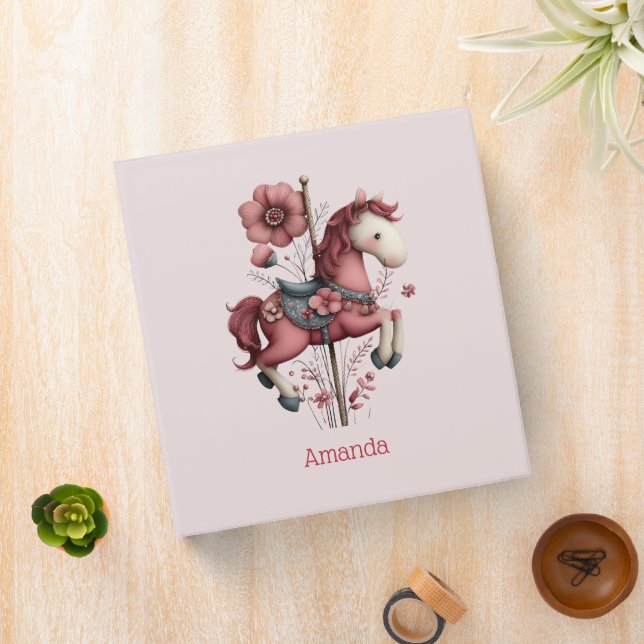 Whimsical Carousel Horse Image 3 Ring Binder (In Situ)