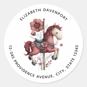 Whimsical Carousel Horse Image Address Classic Round Sticker