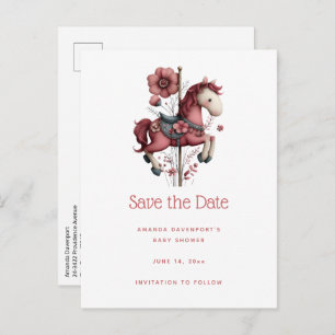 Whimsical Carousel Horse Image Announcement Postcard