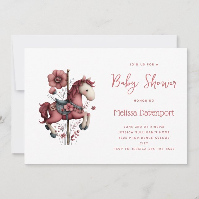 Whimsical Carousel Horse Image Baby Shower Invitation (Front)