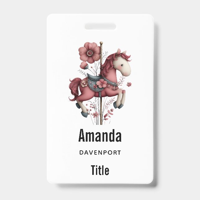 Whimsical Carousel Horse Image Badge (Front)