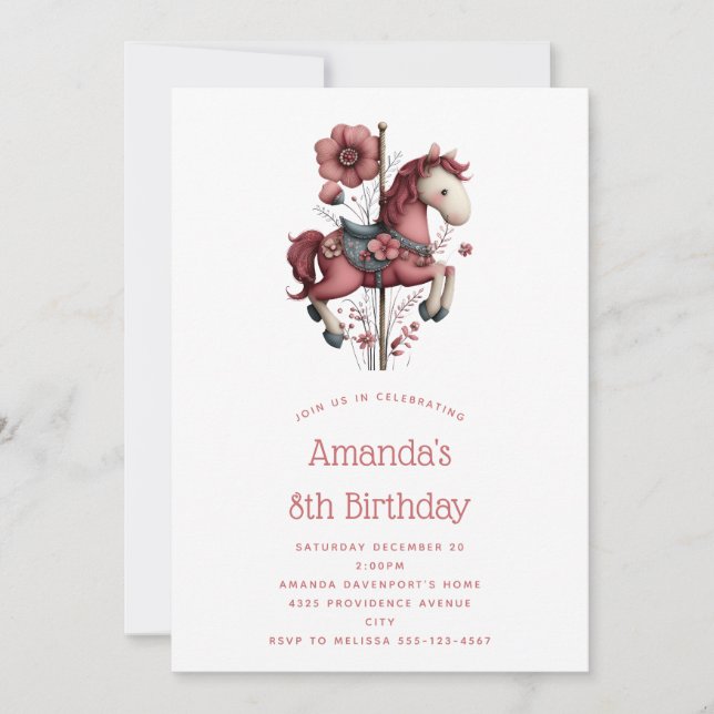 Whimsical Carousel Horse Image Birthday Invitation (Front)