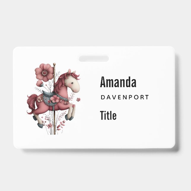 Whimsical Carousel Horse Image Business Badge (Front)