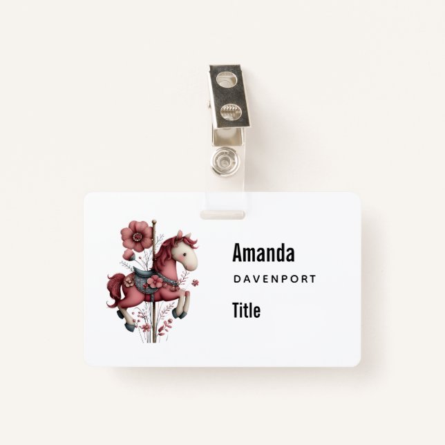 Whimsical Carousel Horse Image Business Badge (Front with Clip)