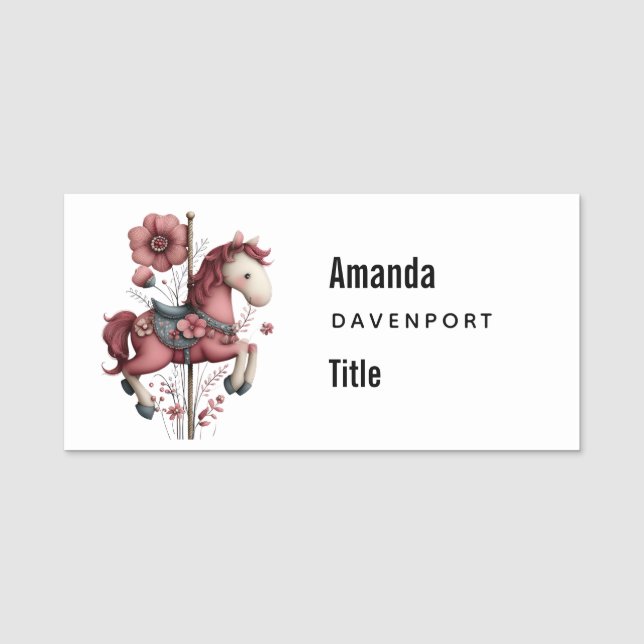 Whimsical Carousel Horse Image Business Name Tag (Front)