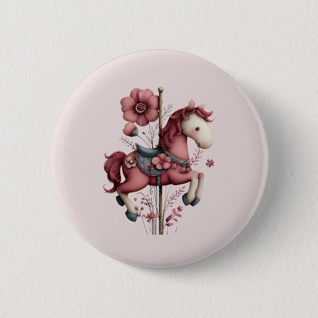 Whimsical Carousel Horse Image Button (Front)