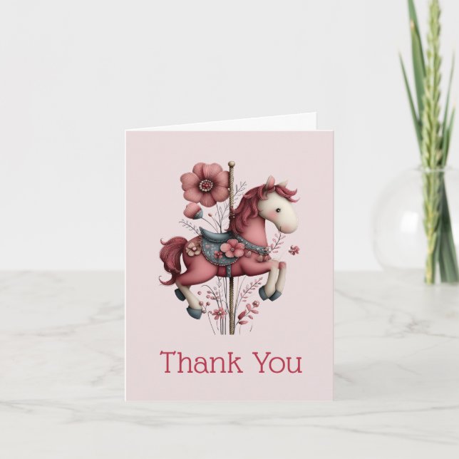Whimsical Carousel Horse Image Letterpress Thank You Card (Front)