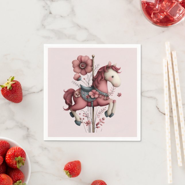 Whimsical Carousel Horse Image Napkins (Insitu)