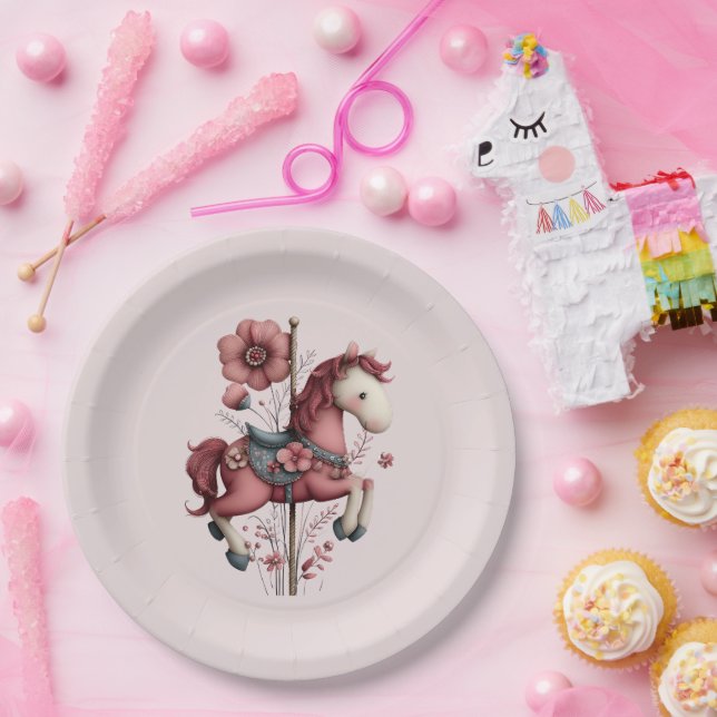 Whimsical Carousel Horse Image Paper Plates (Party)