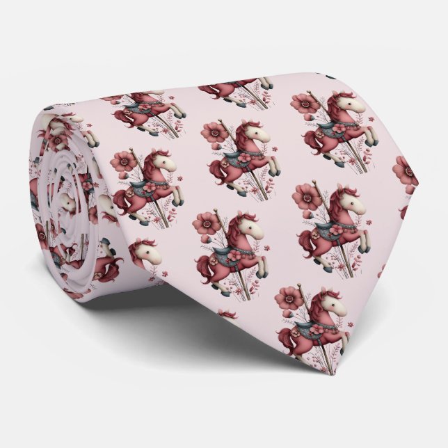 Whimsical Carousel Horse Image Pattern Neck Tie (Rolled)
