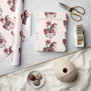  Whimsical Carousel Horse Image Pattern Wrapping Paper