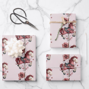 Whimsical Carousel Horse Image Pattern Wrapping Paper Sheets