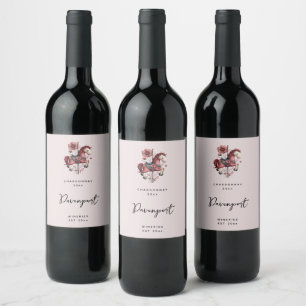 Whimsical Carousel Horse Image Wine Making Label